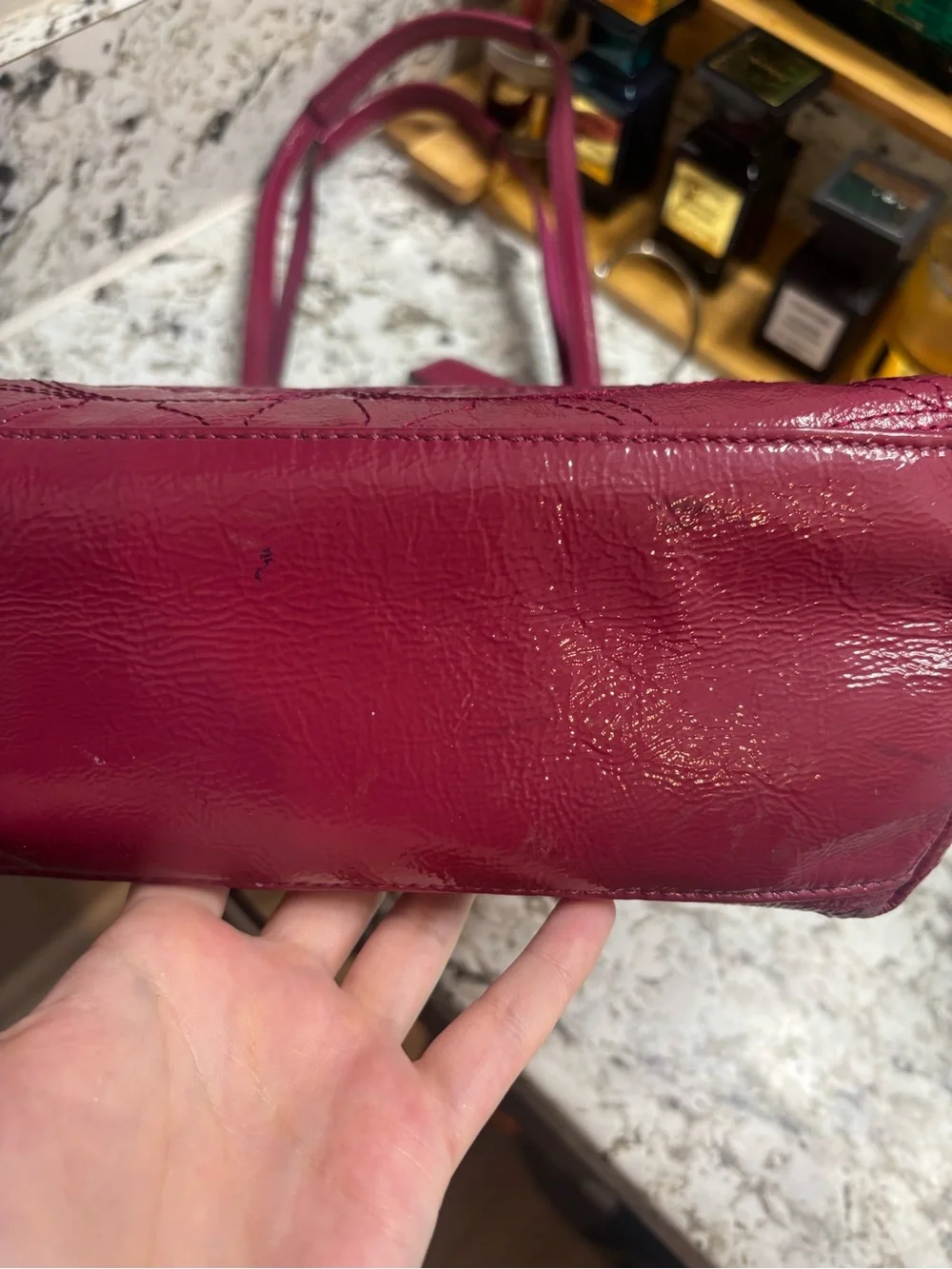 Coach F15142 Magenta Patent Leather Signature Tote